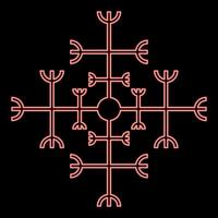 Neon helm of awe aegishjalmur or egishjalmur galdrastav red color vector illustration image flat style