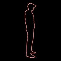 Neon man standing in cap view with side red color vector illustration image flat style