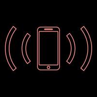 Neon smartphone emits radio waves Sound wave Emitting waves concept red color vector illustration image flat style