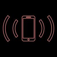 Neon smartphone emits radio waves Sound wave Emitting waves concept red color vector illustration image flat style