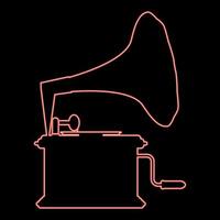 Neon phonograph Gramophone vintage Turntable for vinyl records red color vector illustration image flat style