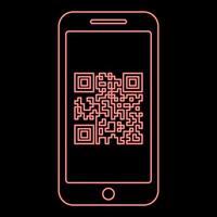 Neon smartphone with QR code on screen red color vector illustration image flat style