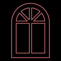 Neon window frame semi-round at the top Arch window red color vector illustration image flat style