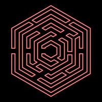 Neon hexagonal Maze Hexagon maze Labyrinth with six corner red color vector illustration image flat style