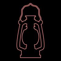 Neon kerosene lamp Camping lantern Retro gas lamp vintage red color vector illustration image flat style