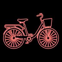 Neon woman's bicycle with basket Womens beach cruiser bike Vintage bicycle basket ladies road cruising red color vector illustration image flat style