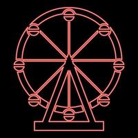 Neon ferris wheel Amusement in park on attraction red color vector illustration image flat style