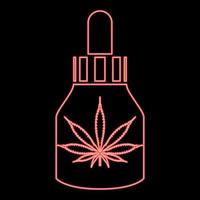 Neon marijuana Medicine Oil to marijuana CBD Cannabis farm flask red color vector illustration image flat style