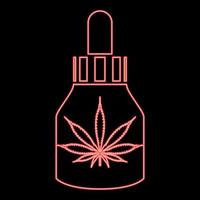 Neon marijuana Medicine Oil to marijuana CBD Cannabis farm flask red color vector illustration image flat style