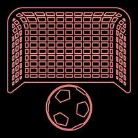 Neon soccer ball and gate Penalty concept Goal aspiration Big football goalpost red color vector illustration image flat style