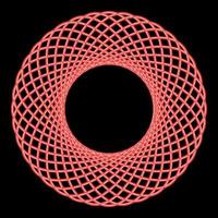 Neon spirograph abstract element Circle shape Concentric pattern Fractal graphic red color vector illustration image flat style