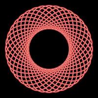 Neon spirograph abstract element Circle shape Concentric pattern Fractal graphic red color vector illustration image flat style