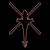Neon helicopter top view Battle helicopter red color vector illustration image flat style