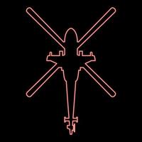 Neon helicopter top view Battle helicopter red color vector illustration image flat style