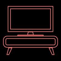 Neon tV set on the cupboard commode bedside table Home interior concept red color vector illustration image flat style