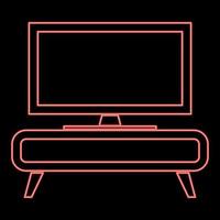 Neon tV set on the cupboard commode bedside table Home interior concept red color vector illustration image flat style