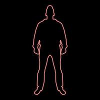 Neon man standing in cap view with front red color vector illustration image flat style