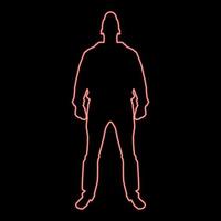 Neon man standing in cap view with front red color vector illustration image flat style