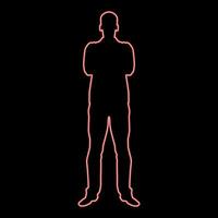 Neon man with folded arms Confidence concept business man red color vector illustration image flat style