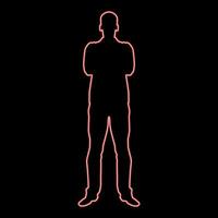 Neon man with folded arms Confidence concept business man red color vector illustration image flat style