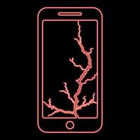 teléfono inteligente de neón con grieta en la pantalla teléfono móvil moderno roto teléfono con pantalla de teléfono inteligente destrozado con matriz rota de teléfono celular con pantalla táctil rota en la parte inferior teléfono de vidrio roto vector