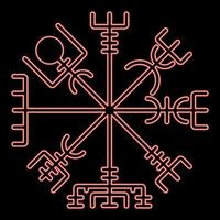 Neon vegvisir runic compass galdrastav Navigation compass symbol red color vector illustration image flat style