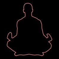 Neon meditating man Practicing yoga symbol red color vector illustration image flat style