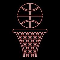Neon basketball basket and ball Hoop net and ball red color vector illustration image flat style
