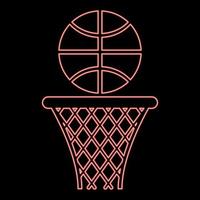 Neon basketball basket and ball Hoop net and ball red color vector illustration image flat style