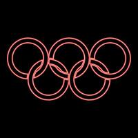 Neon olympic rings Five Olympic rings red color vector illustration image flat style