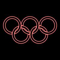 Neon olympic rings Five Olympic rings red color vector illustration image flat style