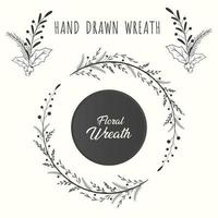Hand drawn floral wreath and laurel frame circle with leaf and flower vector
