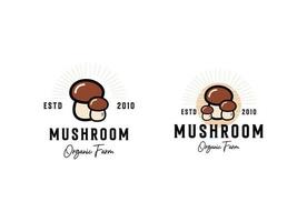 mushroom farm logo vintage vector illustration design, champignon mushroom logo design