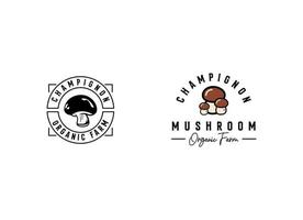 mushroom farm logo vintage vector illustration design, champignon mushroom logo design