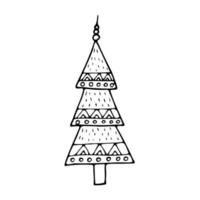 Christmas tree drawn by hand in the style of a doodle. vector illustration