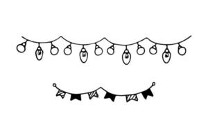 Set of two Christmas garlands in the style of doodles. vector illustration