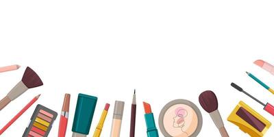 horizontal banner with decorative cosmetics on the bottom edge. vector illustration