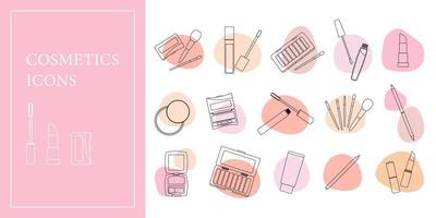 A large Set of decorative cosmetics icons with colored spots. vector illustration