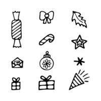 A set of Christmas icons in the style of doodles. vector illustration