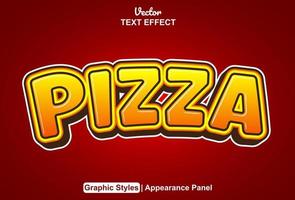 efecto de texto de pizza con estilo gráfico y editable vector