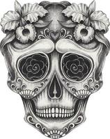 Art fancy skull day of the dead. Hand drawing and make graphic vector. vector