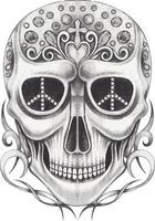 Art fancy skull tattoo.Hand drawing and make graphic vector. vector