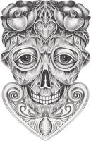 Art vintage mix fancy surreal skull. Hand drawing and make graphic vector. vector
