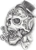 Art fancy skull day of the dead. Hand drawing and make graphic vector. vector