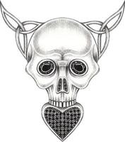 Art celtic mix fancy heart and skull. Hand drawing and make graphic vector. vector