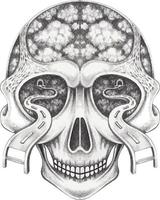 Art surreal fantasy skull. Hand drawing and make graphic vector. vector