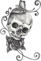 Art surreal skull tattoo. Hand drawing and make graphic vector. vector