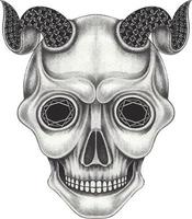 Art fancy devil skull. Hand drawing and make graphic vector. vector