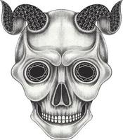 Art fancy devil skull. Hand drawing and make graphic vector. vector