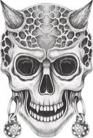 Art fancy devil skull. Hand drawing and make graphic vector. vector